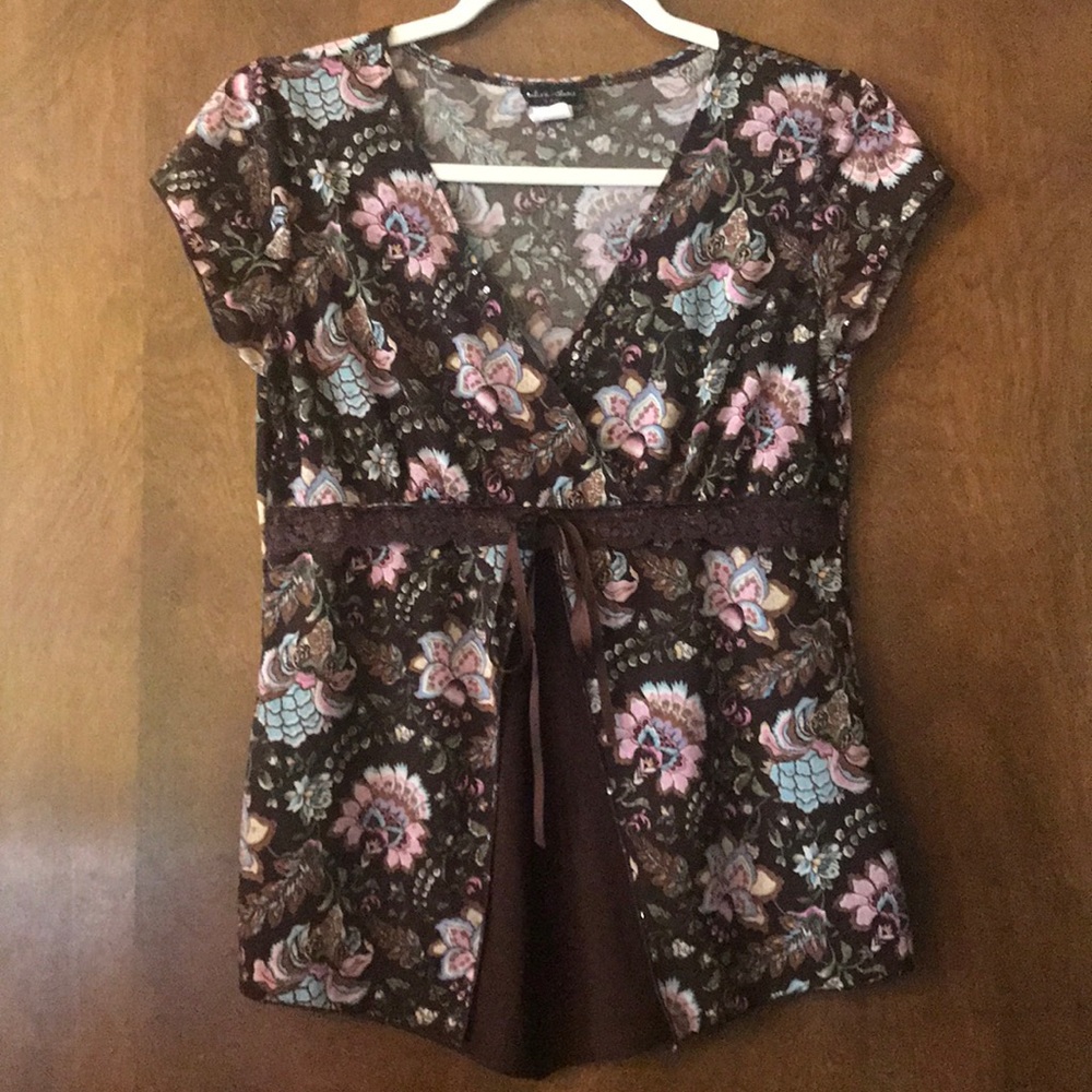 Julie’s Closet Brown Boho Flowers Empire Waist Top